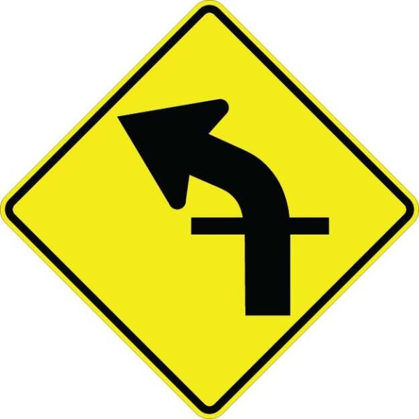 W1-10AL - Curve Left With Cross Road Sign