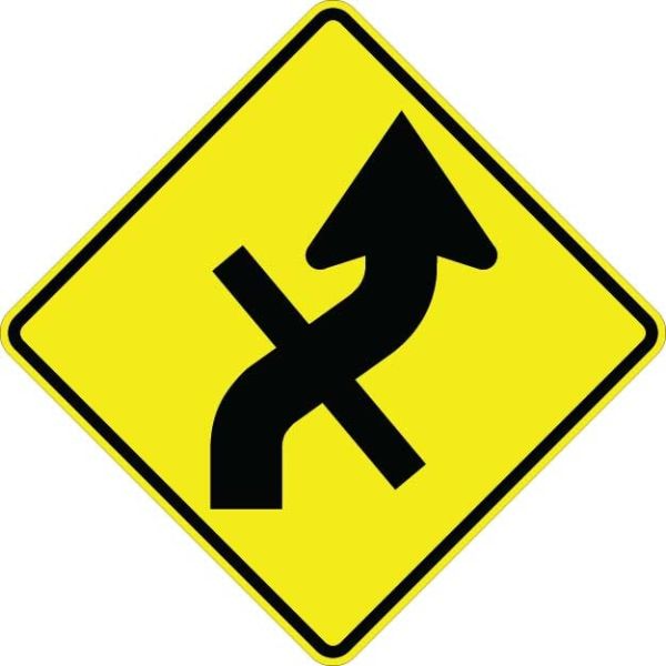 W1-10ER - Curve Right With Cross Road Sign