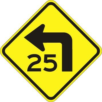 W1-1AL - Turn with Advisory Speed Left Sign