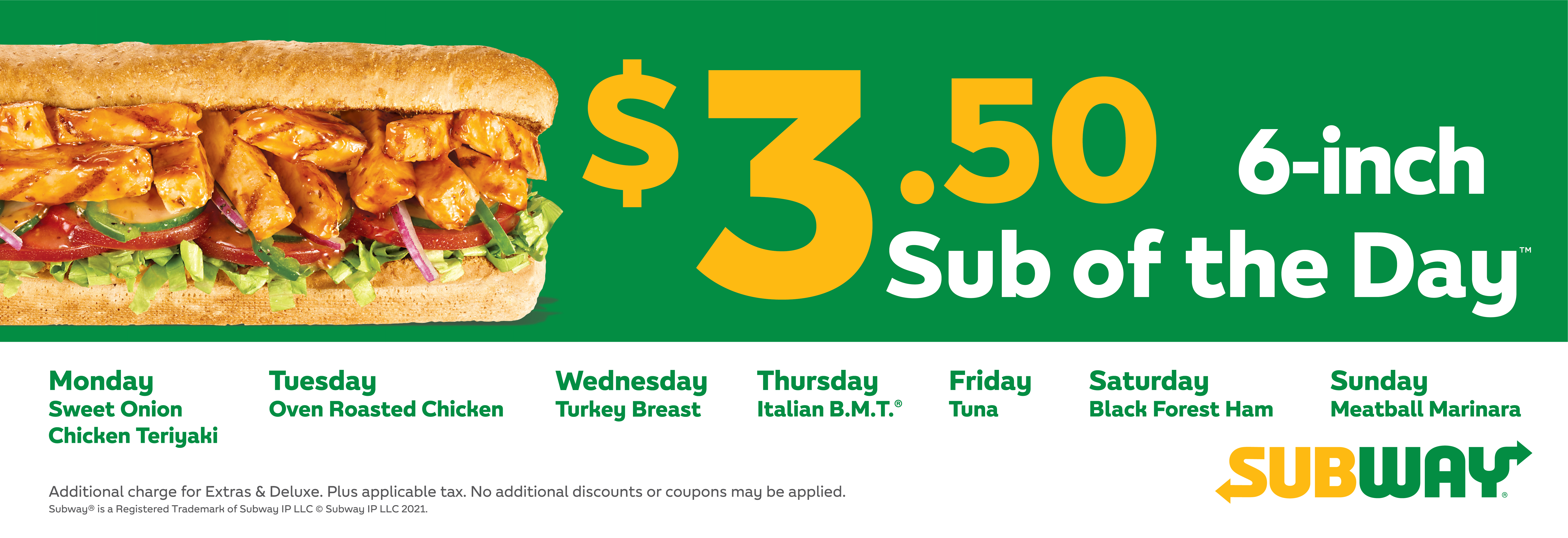 6-inch Sub of the Day Green Menu Footer