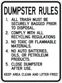AR-121 - Dumpster Rules Sign