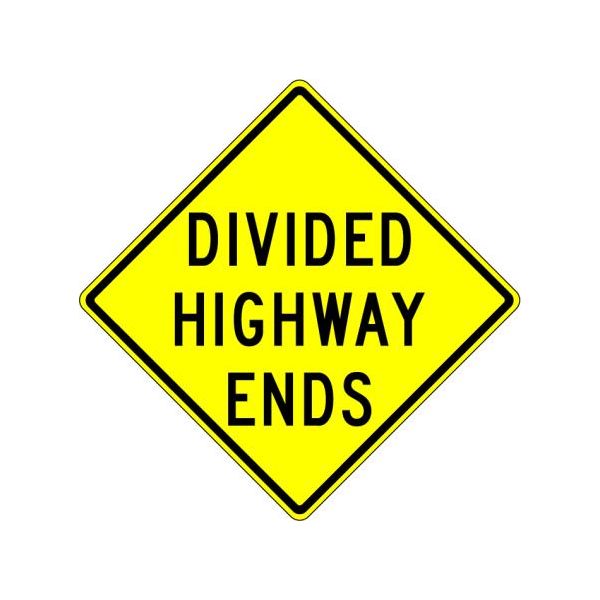 W6-2A Divided Highway Ends Sign 