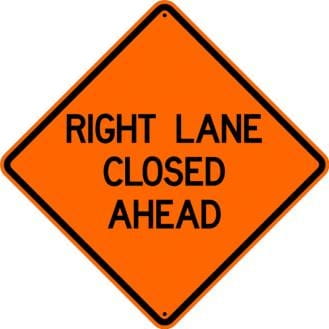 W9-3R- Right Lane Closed Ahead Sign