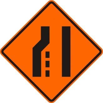 W4-2L-O- Lane Ends Left Merge Right Sign