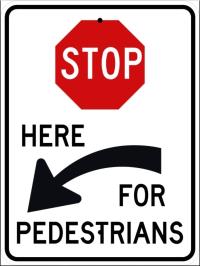 R1-5cL- Stop For Pedestrians Left Sign