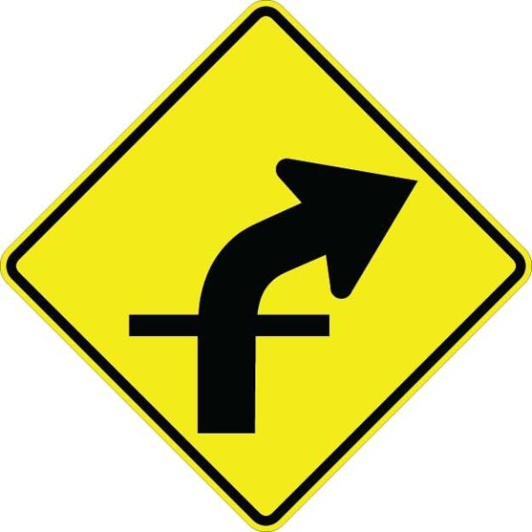 W1-10AR - Curve Right With Cross Road Sign