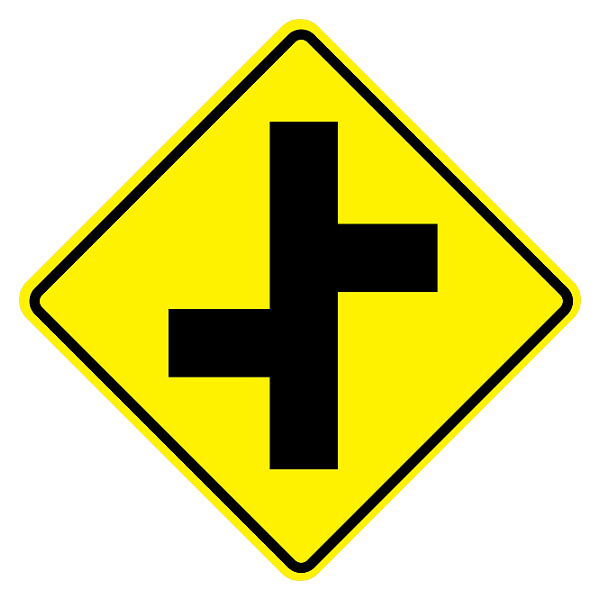 W2-7L - Offset Side Roads Left Sign