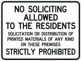 AR-118 - No Soliciting to Residents Sign