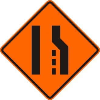 W4-2R-O- Lane Ends Right Merge Left Sign