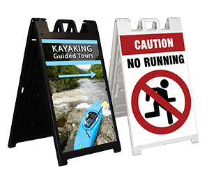 A-Frame sidewalk sign with clean text and graphics