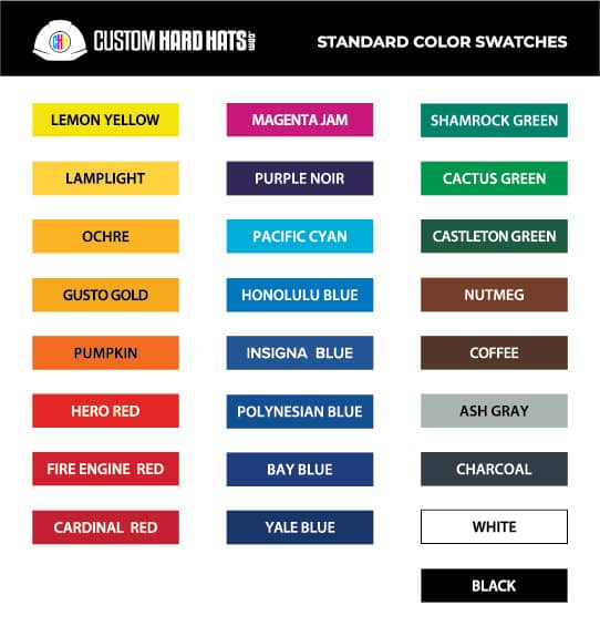 CHH Standard imprint color swatches | Customhardhats.com