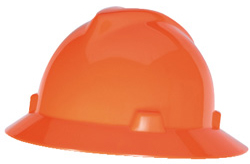 MSA V-Gard Full Brim Hi-Viz Orange Hard Hats | Customhardhats.com