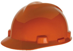 Orange MSA V-Gard standard hard hat