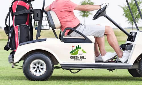 Green Hill Golf Club decal on the side of a golf cart | Decals.com