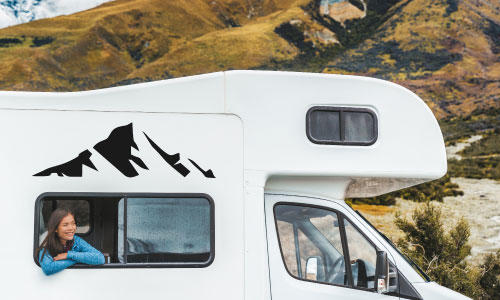 Mountain Transfer Decal on White RV