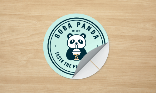 Crack and Peel Sticker of logo with a Panda on it advertising the restaurant Doba Panda.