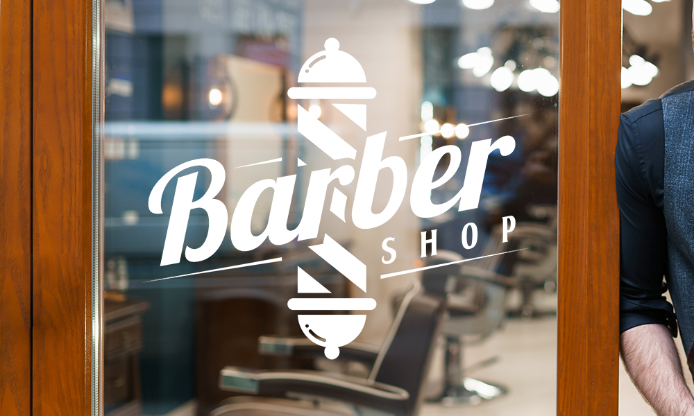 Cut vinyl barber shop storefront logo sticker