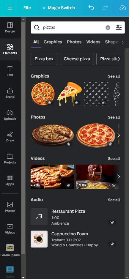 Pizza elements in Canva | Decals.com