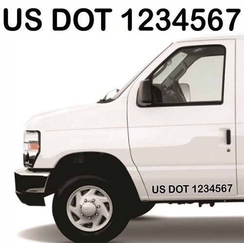 US DOT decal on a white van. Decal is the registration on the bottom of the driver’s side door.