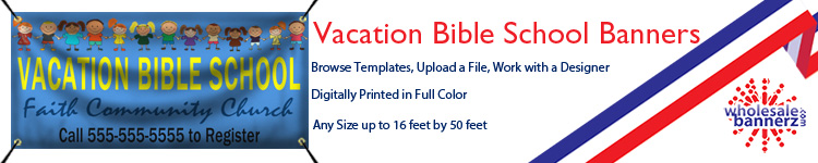 Custom Vacation Bible School Banners from Wholesalebannerz.com