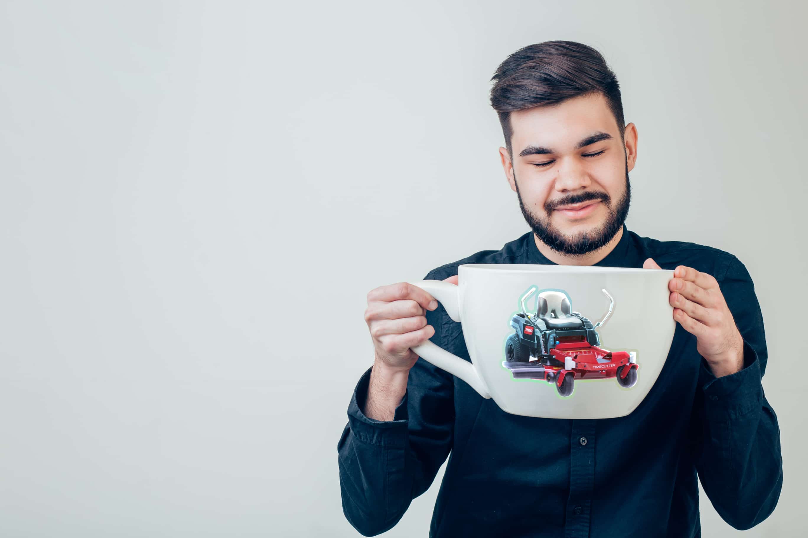 Giant coffee mug with holographic sticker