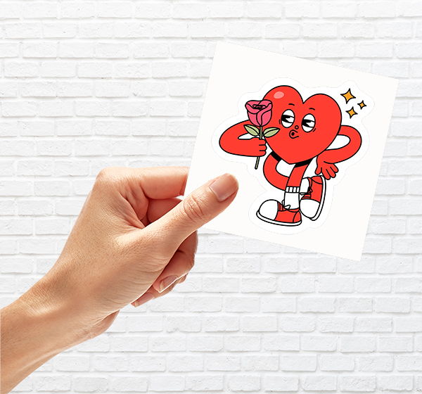 hand holding whistling heart holding a rose kiss-cut sticker