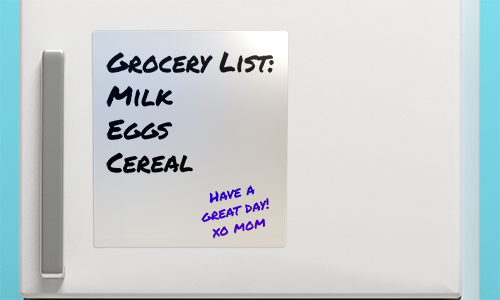 grocery list dry erase magnet on fridge