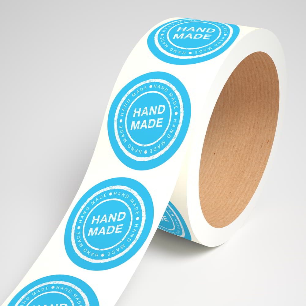 Blue Hand Made Product Circle Paper Roll Labels