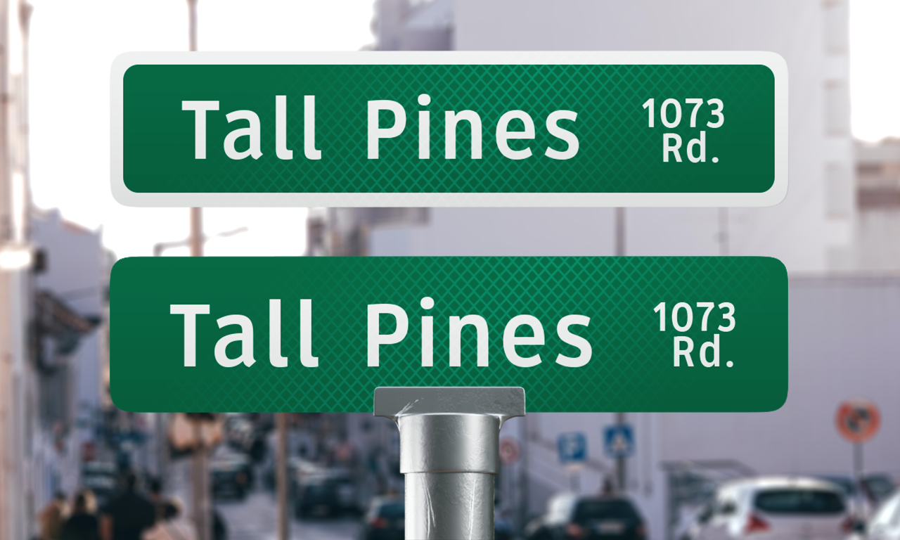 Flat Blade Sign with Suffix and Street Number | Streetsigns.com