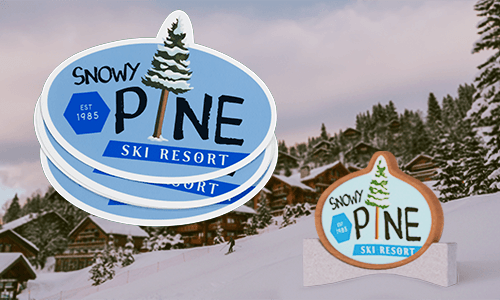 Two high-performance cast vinyl decals with lamination advertising for Snow Pine Ski Resort.