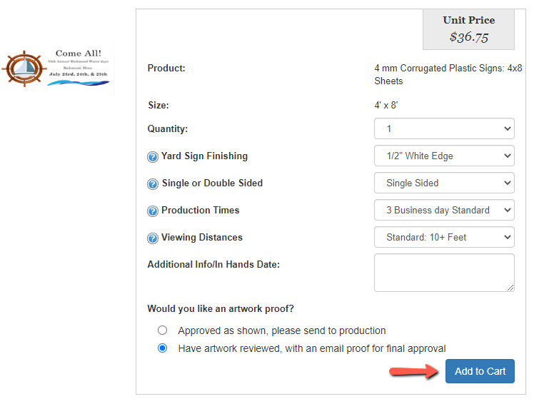 Step Six: Product Options / Additional Proof