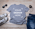 Grey custom t-shirt that has "your design here"