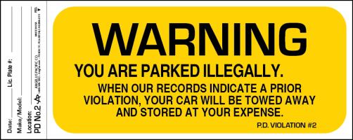 Parking Violation Warning Decal PD-NO.2