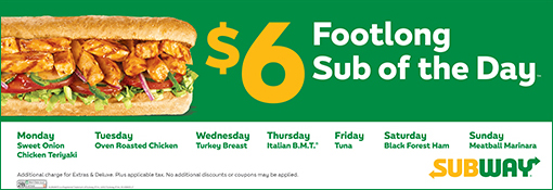 $6 Footlong of the Day Menu Footer